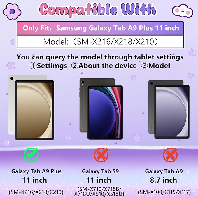 Husa compatibila Samsung Galaxy Tab A9 Plus 11 inch 2023, (SM-X210/X216/X218), cu protectie ecran. suport tip stand rotativ la 360°, curea de umar, din silicon, model fluture, mov