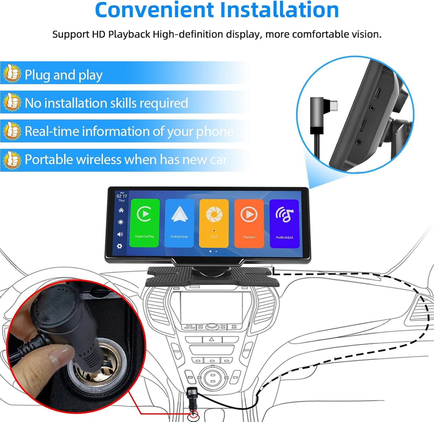 Navigatie auto, Multimedia 9, 3 inch cu camera de bord, control prin Apple CarPlay si Android Auto, cu touchscreen, Bluetooth, Transmitator FM, control vocal, split-screen, inregistrare in bucla, 7-32 V
