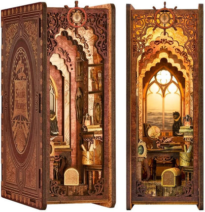 Puzzle 3D Cotor de carte DIY, Cu lumina LED, Stil retro, Suport carti Book Nook Sailing Memory, Cutefun BK02