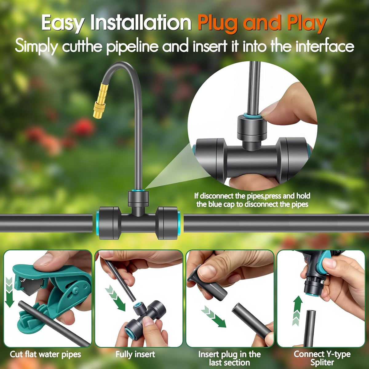 Sistem automat de irigare prin picurare 30m cu temporizator programabil, kit complet udare 20 plante, 20 duze reglabile 360° din alama, 3 moduri picurare/pulverizare/dus, economie apa 70%, instalare rapida fara unelte, pentru gradina, sera si ghiveci