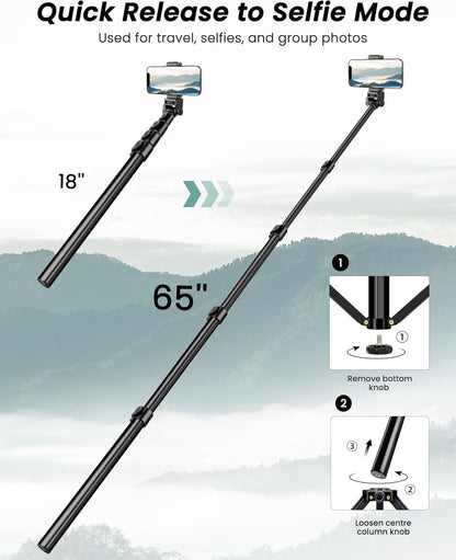 Trepied pentru telefon mobil si camera DSLR, inaltime 197 cm, trepied flexibil cu gat de lebada reglabil 25 cm, aluminiu robust, cap inclinabil 180°, telecomanda Bluetooth pentru selfie si filmari, suport pentru Vlogging, fotografie, streaming si YouTube