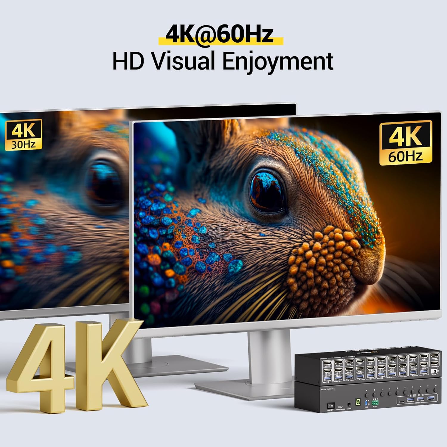 Switch KVM HDMI MLEEDA, 10 porturi pentru 10 PC-uri si 2 monitoare, dual monitor, rezolutie 4K Ultra HD 60Hz, 4 porturi USB 3.0, simulare EDID, audio, RS232, telecomanda cu fir, alimentare 12V/2A, compatibil Windows/Linux, negru