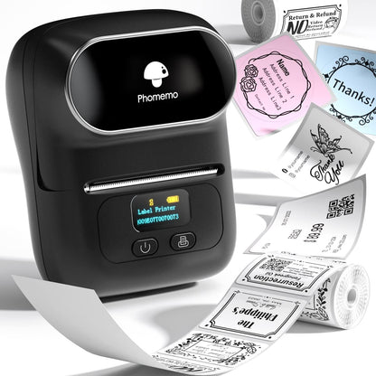 Imprimanta termica Bluetooth portabila, printare etichete 20-50 mm, cu display, 203dpi, acumulator 1500 mAh, aplicatie dedicata, compatibil iOS si Android, neagra