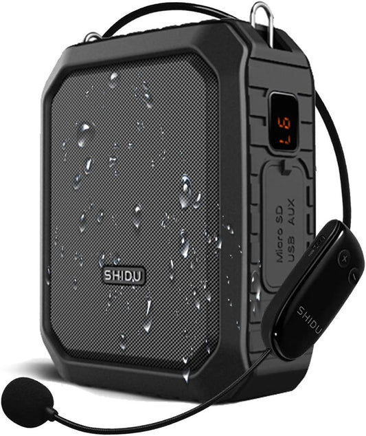 Amplificator vocal wireless SHIDU 18W, sistem PA portabil IPX5, Bluetooth 4.2, microfon UHF si casti reincarcabile, difuzor portabil pentru scoli, ghiduri turistice sau evenimente outdoor