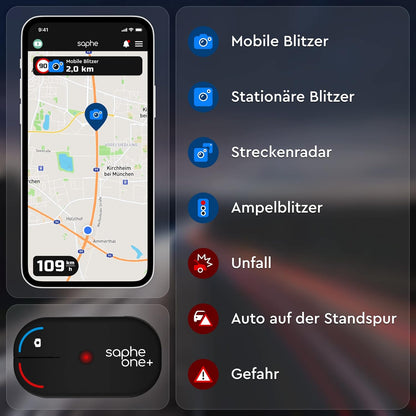 Alarma de trafic, date de la Blitzer.de, Avertizeaza in timp real despre radare si pericole din traficul rutier, aplicatie smartphone, negru