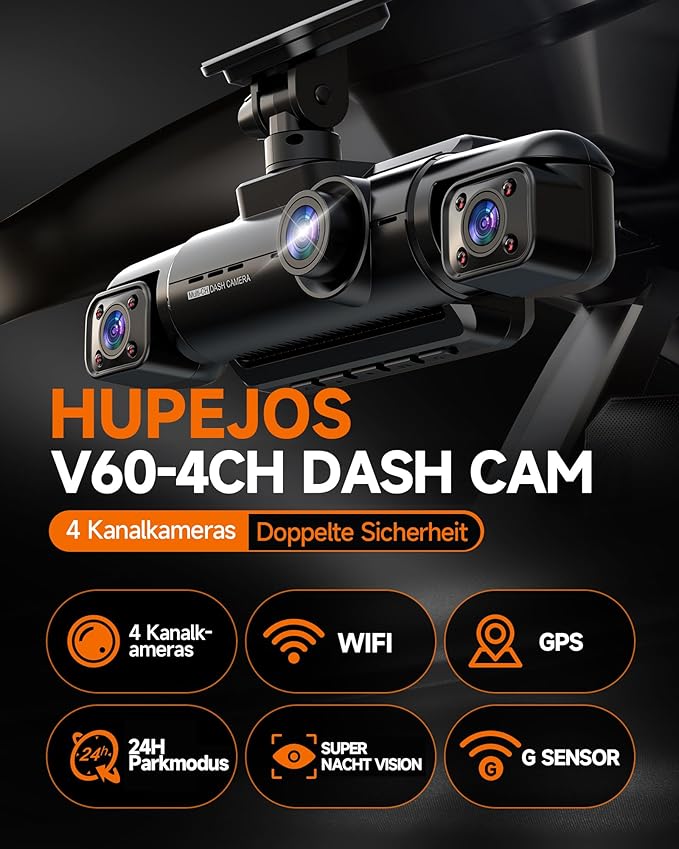 Camera auto cu 4 canale, GPS WiFi, ecran IPS de 3, 18 inch, 4K+1080P / 2K+2x1080P / 4x1080P, card SD 64 GB, Senzor G, WDR, Bucla video, Night Vision, control vocal, monitorizare parcare, viziune in interior fata si spate