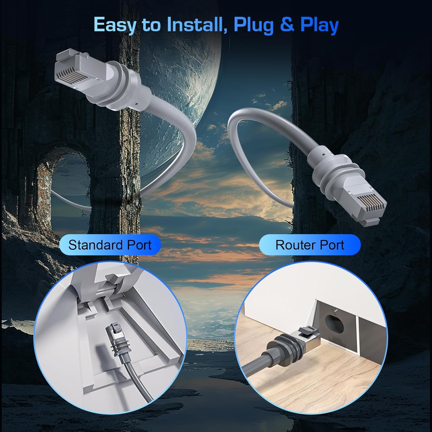 Cablu de retea Starlink Gen 3, 30 metri, cablu Ethernet RJ45 impermeabil, compatibil Starlink Standard Actuated Gen 3 si Satellite V3, cablu de inlocuire sau prelungitor pentru instalari exterioare si interioare, transmisie stabila de date