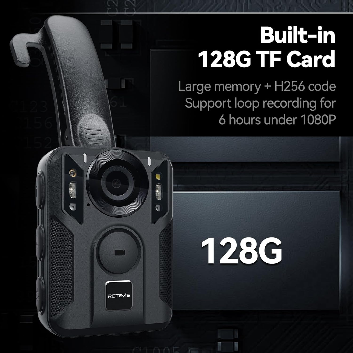 Camera video corporala, Bodycam 4K cu GPS, Nightvision, inregistrare in bucla, display, portabila, unghi larg 170°, 128 GB memorie, cu ventuza pentru masina si clema de haina