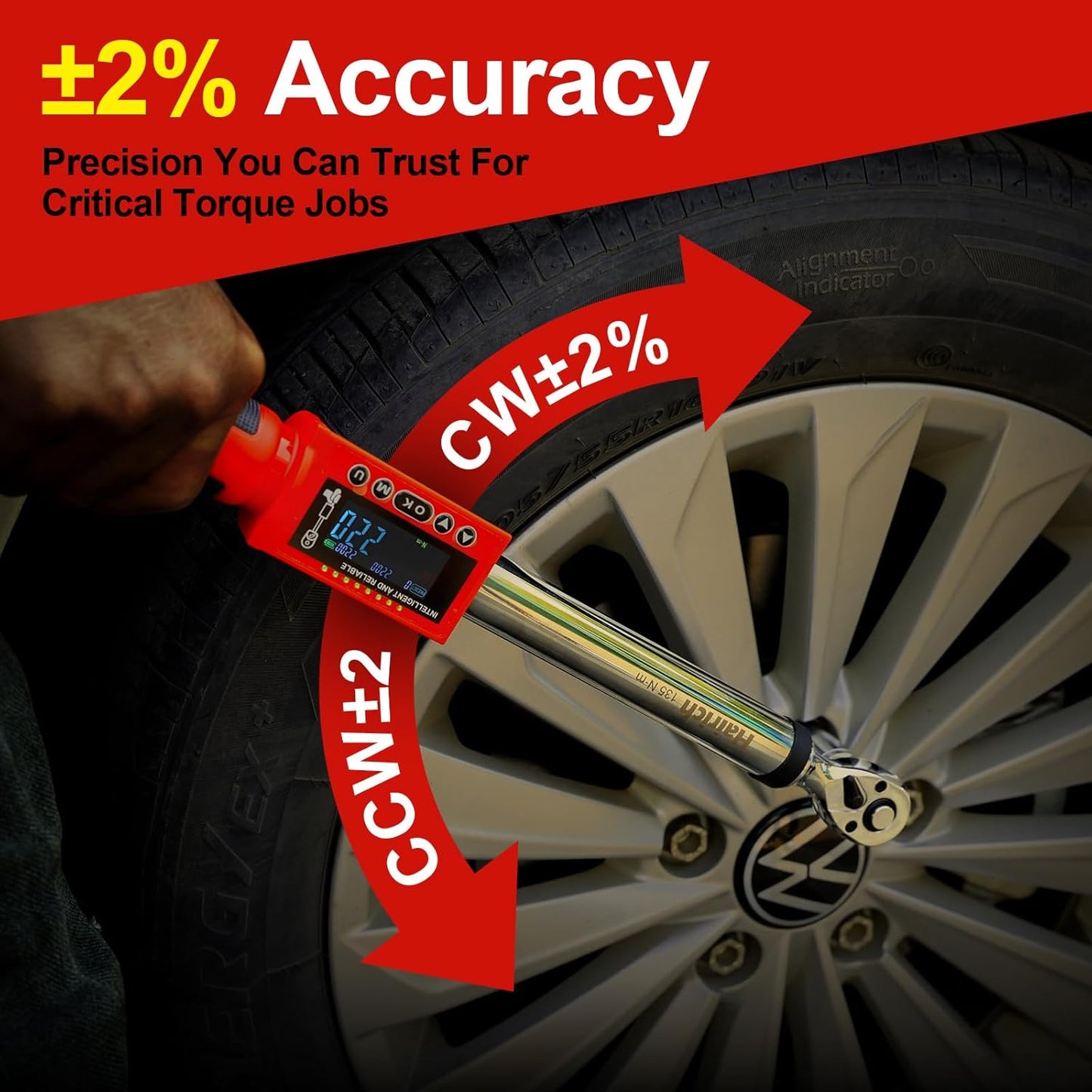Cheie dinamometrica digitala Hairich 1/2" 11-220N.m precizie ±2% cu indicator LED, semnal sonor si functie de memorie - Set electronic de cuplu pentru masina, motocicleta si camion