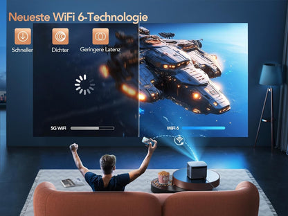 Videoproiector TOPTRO X7 600 ANSI Lumeni cu Focalizare automata/Correctie trapezoidala, Full HD 1080P WiFi6 Bluetooth 4K Suport LED Afisaj de 300 inchi, Home Cinema Android 9.0