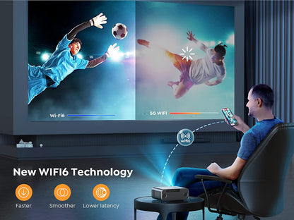 Videoproiector WiFi 6, Bluetooth, 15000 lumeni, 1080P Full HD, Auto Focus,  suporta 4K, auto Keystone, Home Cinema pentru martphone/TV Stick/PPT/PS5, Yaber Pro V9