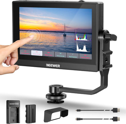 Set monitor video de teren 5.5 inch, 3D LUT, Touchscreen IPS Full HD 1920 x 1080, HDR, HDMI Loop-in/out 4K, Full Waveform, Focus Peaking Assistant, cu acumulator NP-F550, incarcator si parasolar