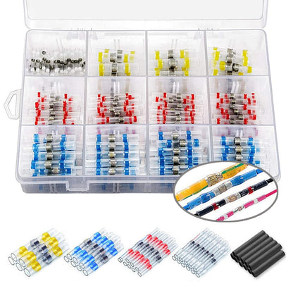 Set 500 conectori termocontractabili cu lipire si etansare cu fludor, pentru conductori electrici, rezistenti la socuri, impermeabili, cu cutie depozitare si transport