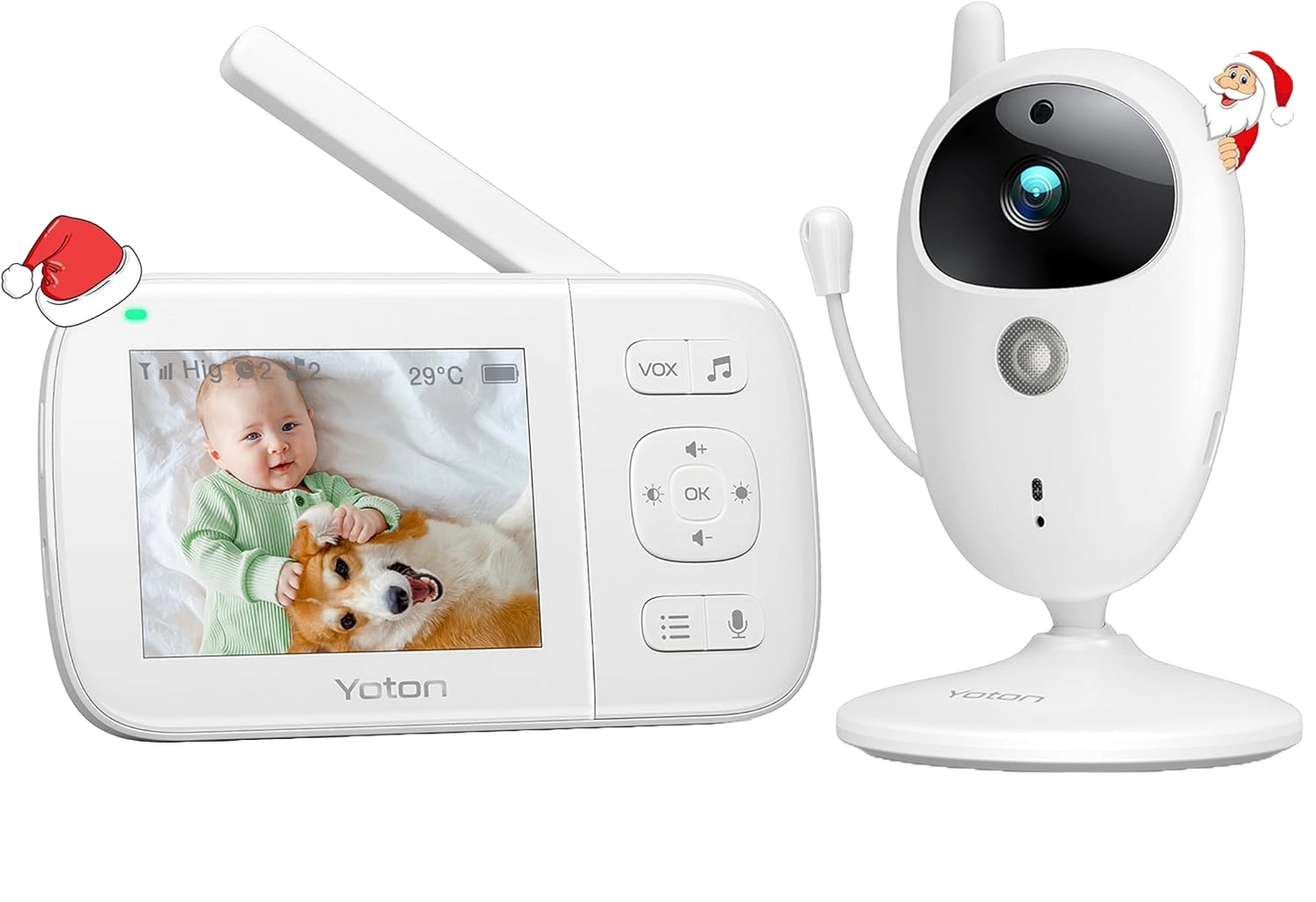 Set baby monitor Wireless, cu camera, afisaj 3.5 inch, acumulator 1200 mAh, mod VOX, nightvision, alarma, comunicare bidirectionala, monitorizare temperaturii, 8 cantece de leagan, monitorizare bebelus, alb