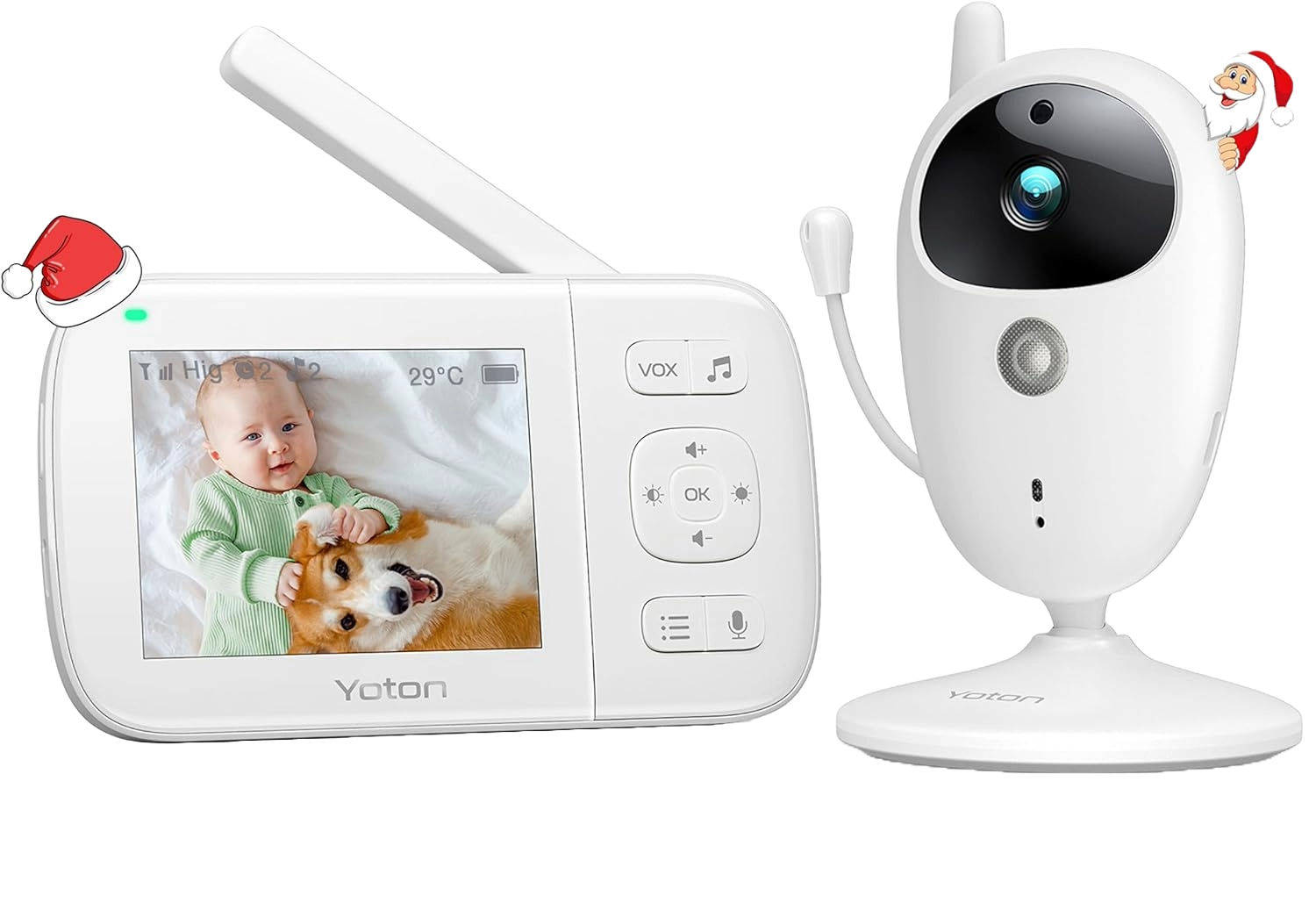 Set baby monitor Wireless, cu camera, afisaj 3.5 inch, acumulator 1200 mAh, mod VOX, nightvision, alarma, comunicare bidirectionala, monitorizare temperaturii, 8 cantece de leagan, monitorizare bebelus, alb