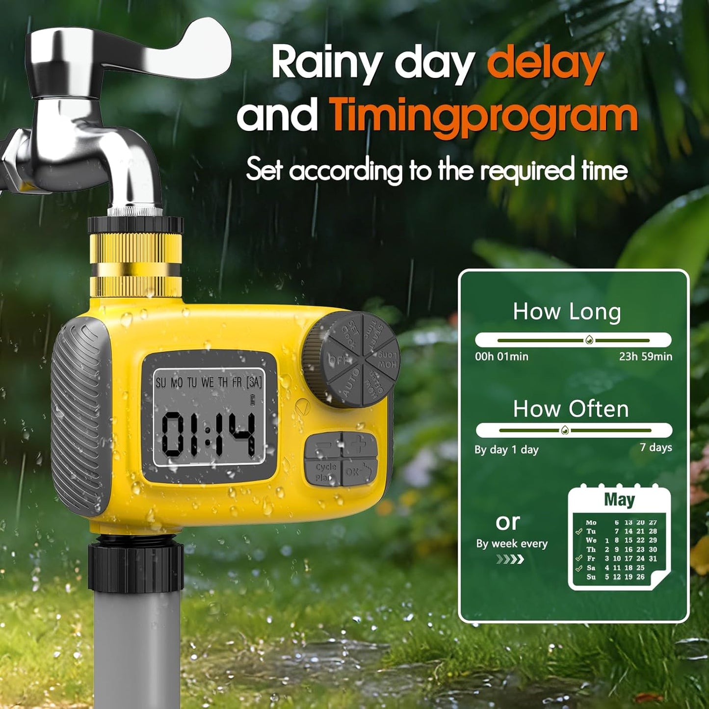 Sistem automat de irigare prin picurare 30m cu temporizator programabil, kit complet udare 20 plante, 20 duze reglabile 360° din alama, 3 moduri picurare/pulverizare/dus, economie apa 70%, instalare rapida fara unelte, pentru gradina, sera si ghiveci