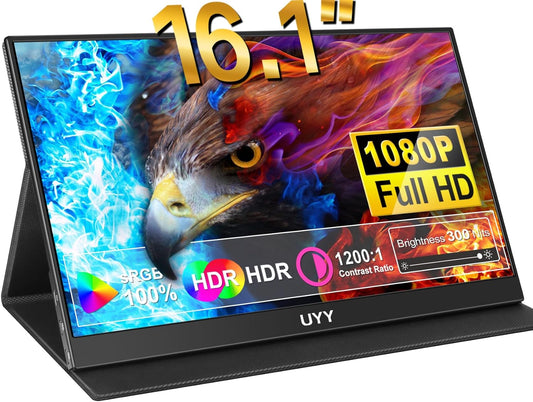 Monitor portabil 16.1 inch, 1080P Full HD 1920X1080, HDR, 16:9, 1200:1, mod Portret, Duplicat, Extend, Second Screen, USB-C, cu difuzor incorporat, pentru laptop, PC, PS5, Consola