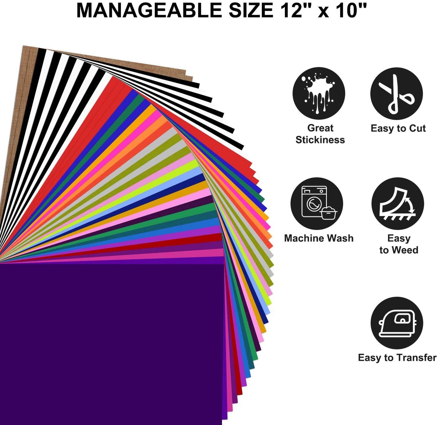 Set 40 foi vinil transfer termic, film pentru plotter, 30, 5 cm x 25, 4 cm, multicolor, pentru tricouri si tesaturi, cu 2 bucati teflon