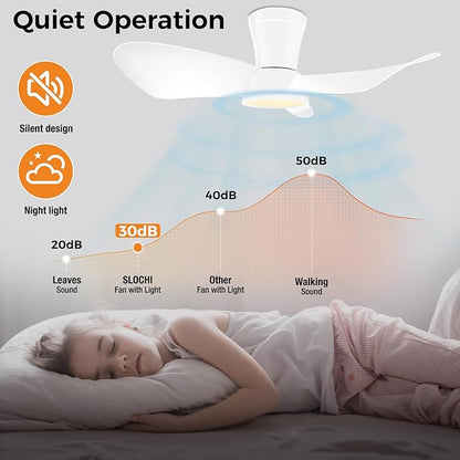 Ventilator de tavan cu iluminare, 6 viteze, 30 dB, diametru 76 cm, 3 temperaturi de culoare reglabile 3000 K/4500 K/6000 K, cu functie de temporizare, telecomanda, panou luminos LED 20 W 1800 lm, functie vara-iarna, alb