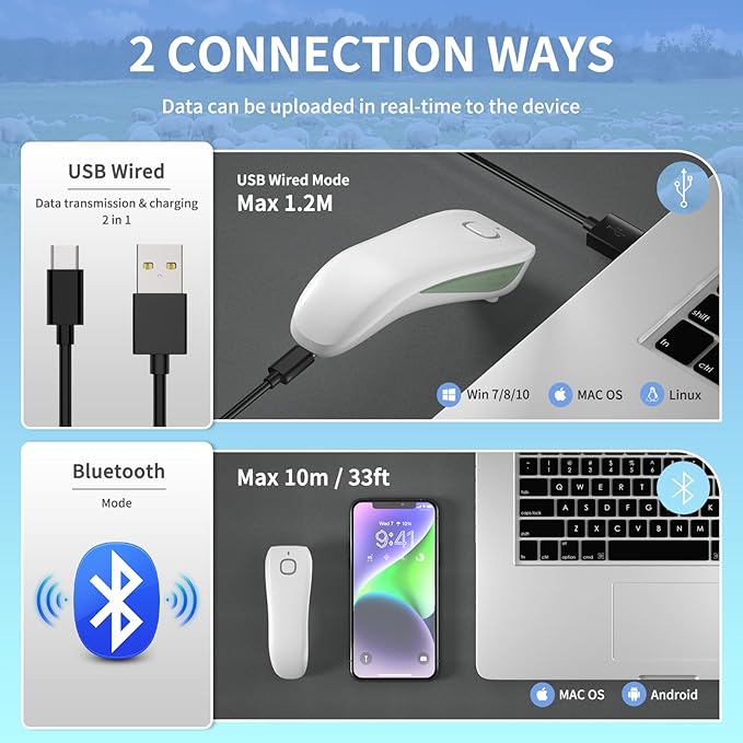 Cititor cipuri animale Bluetooth portabil, suporta tehnologie ISO 11784/11785, FDX-B, RFID EMID, 134.2kHz/125kHz, reincarcabil cu acumulator 1200 mAh, scanner RFID pentru caini, pisici si crotalii ureche