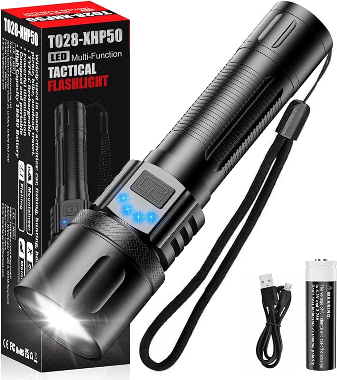 Lanterna tactica LED, din aluminiu, profesionala, focus ajustabil, acumulator inclus, 5 moduri iluminare, rezistenta la apa IPX5 , incarcare USB, sursa T028-XHP50