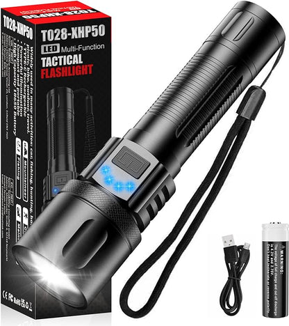 Lanterna tactica LED, din aluminiu, profesionala, focus ajustabil, acumulator inclus, 5 moduri iluminare, rezistenta la apa IPX5 , incarcare USB, sursa T028-XHP50