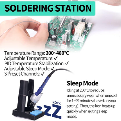 Statie de lipit si dezlipit 3 in 1 cu sursa de laborator reglabila 0-30V 0-5A, cu afisaj LCD, letcon, aer cald, temperatura reglabila, port USB, 3 canale memorie, multifunctionala