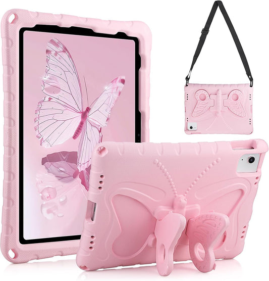 Husa pentru iPad 11" (A16/A10) – Protectie socuri, suport fluture si curea de umar, roz, pentru copii si adolescenti