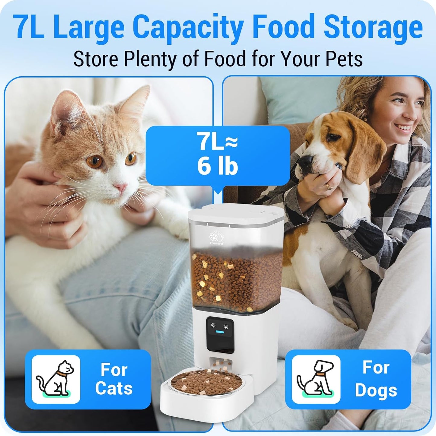 Hranitor automat Frienhund pentru pisici, WiFi 5G cu aplicatie compatibila cu Alexa, 7 litri cu alimentare lenta,constructie detasabila pentru curatare usoara