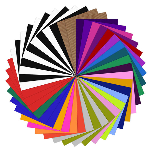 Set 40 foi vinil transfer termic, film pentru plotter, 30, 5 cm x 25, 4 cm, multicolor, pentru tricouri si tesaturi, cu 2 bucati teflon