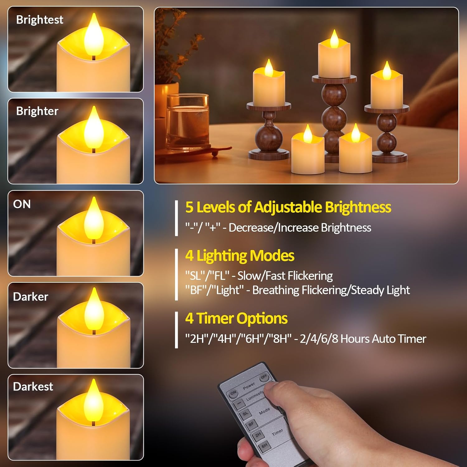 Set 12 lumanari LED reincarcabile cu statie de incarcare si telecomanda, efect de flacara, temporizator, 4 moduri luminare, 5 niveluri luminozitate, pentru Halloween, Craciun, nunta, petrecere