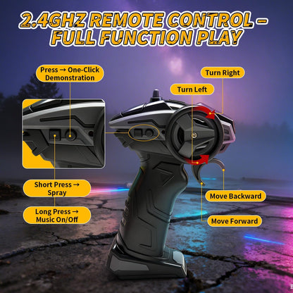 Masina RC DEERC 1:16 4WD – LED, muzica, efect abur, baterie duala, 40 minute autonomie, cu telecomanda