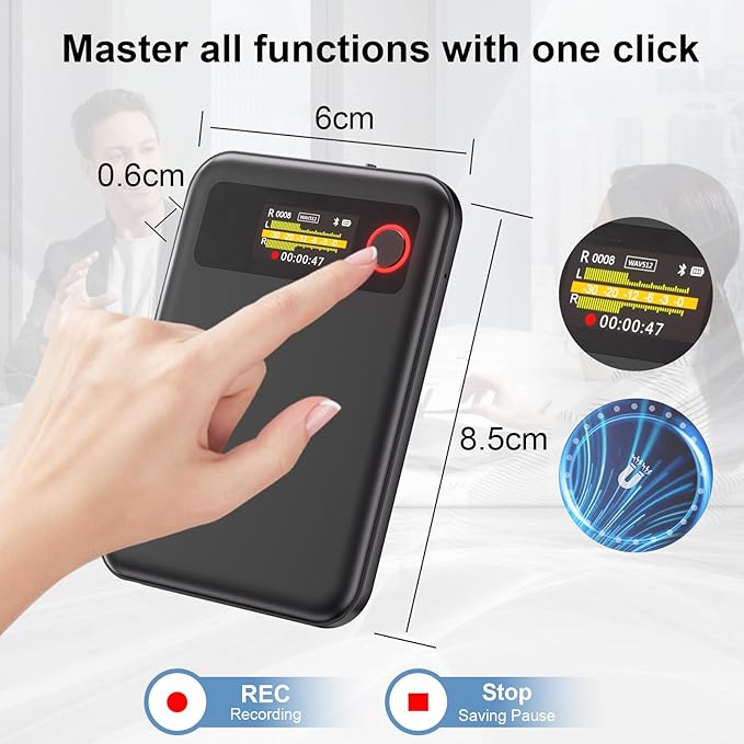 Reportofon cu traducator cu Chat GPT, inteligenta AI, 64 GB, 104 limbi, accepta rezumat, Bluetooth, prin aplicatie, microfon incorporat, sunet stereo, reducere a zgomotului, compatibil Android, iOS, Mac, Windows