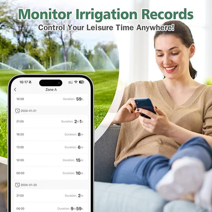 Programator irigare/udare Smart, Bluetooth, WiFi, control prin aplicatie, 2 zone, 2 moduri si 2 optiuni de frecventa, 12 programe irigare, amanare in caz de ploaie, compatibil Android si iOS, pentru gradina, gazon, peluza