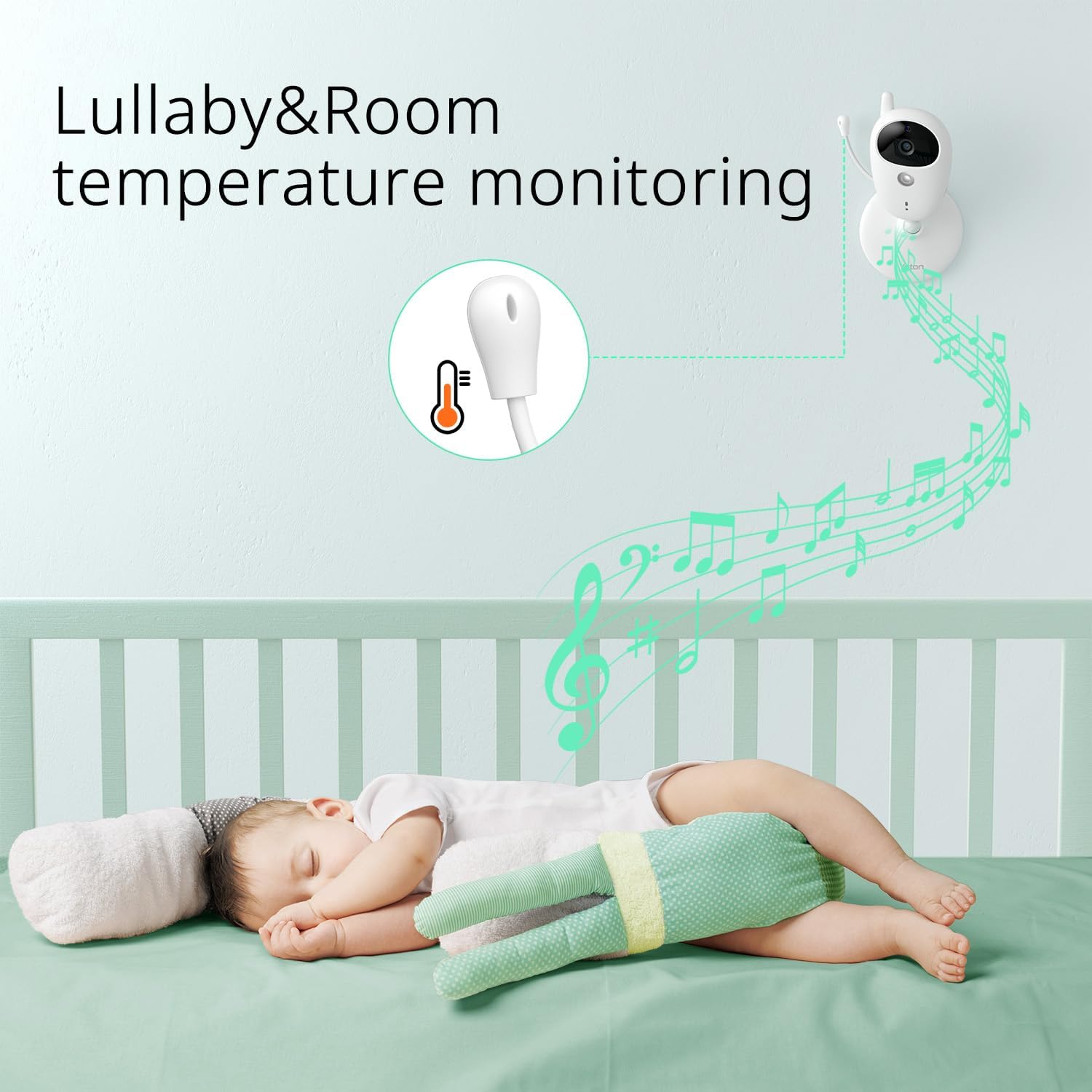 Set baby monitor Wireless, cu camera, afisaj 3.5 inch, acumulator 1200 mAh, mod VOX, nightvision, alarma, comunicare bidirectionala, monitorizare temperaturii, 8 cantece de leagan, monitorizare bebelus, alb
