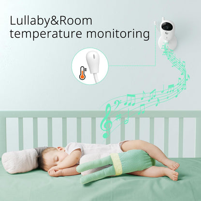 Set baby monitor Wireless, cu camera, afisaj 3.5 inch, acumulator 1200 mAh, mod VOX, nightvision, alarma, comunicare bidirectionala, monitorizare temperaturii, 8 cantece de leagan, monitorizare bebelus, alb