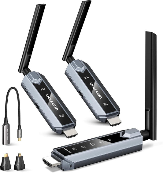 Transmitator HDMI Wireless VENTION 4K, 120m, 1 emitator + 2 receptoare, dual band 5GHz/2.4GHz, Plug & Play, 1080P@60Hz, ZeroDrop, pentru TV/Proiector/Laptop/PC