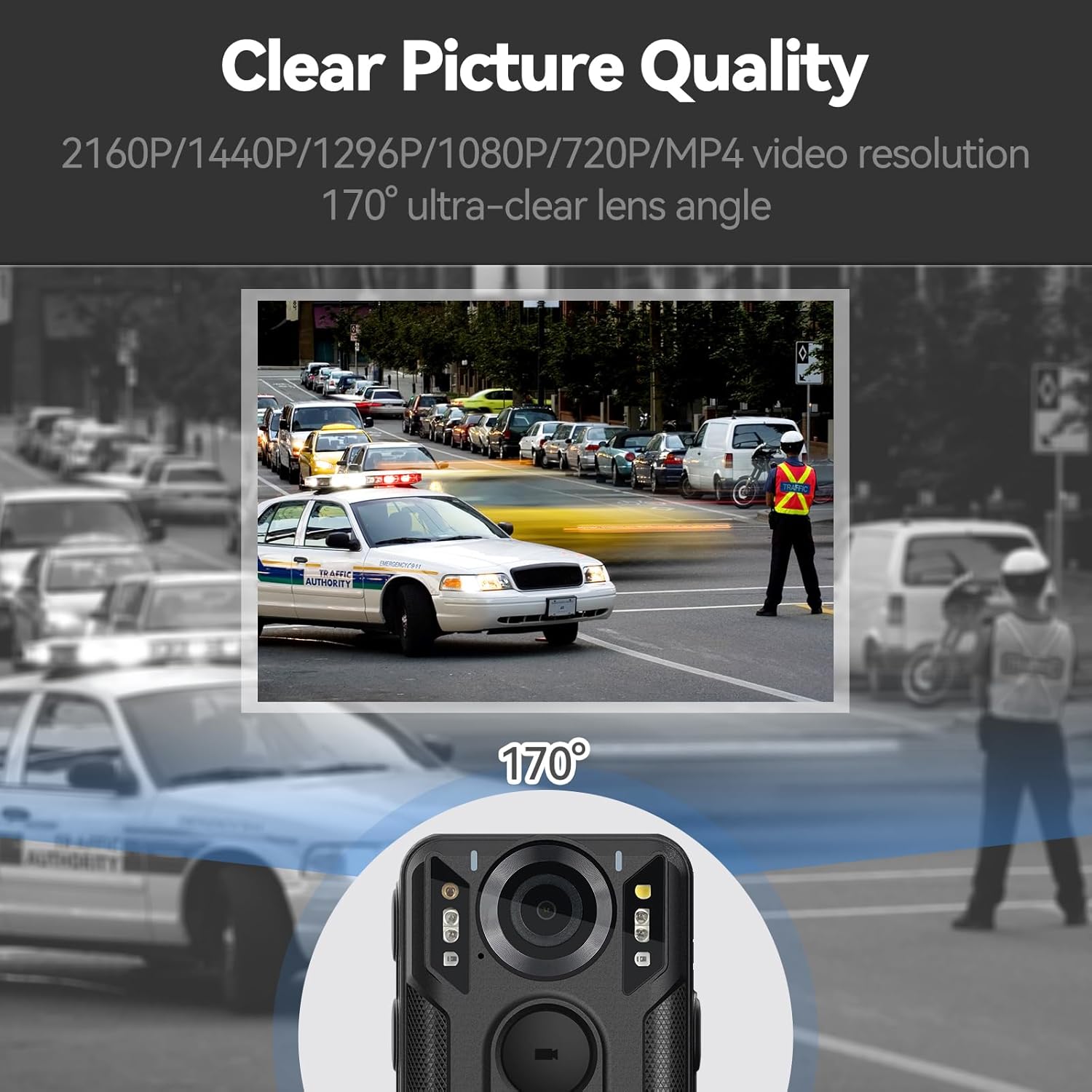 Camera video corporala, Bodycam 4K cu GPS, Nightvision, inregistrare in bucla, display, portabila, unghi larg 170°, 128 GB memorie, cu ventuza pentru masina si clema de haina