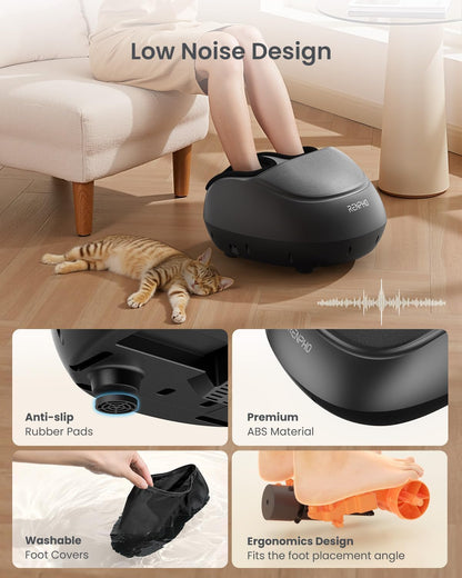 Aparat de masaj pentru picioare RENPHO, Shiatsu cu role, compresie cu aer, incalzire infrarosu, 3 niveluri intensitate masaj si presiune, design ergonomic, husa detasabila si lavabila, potrivit pana la marimea 46, pentru relaxare