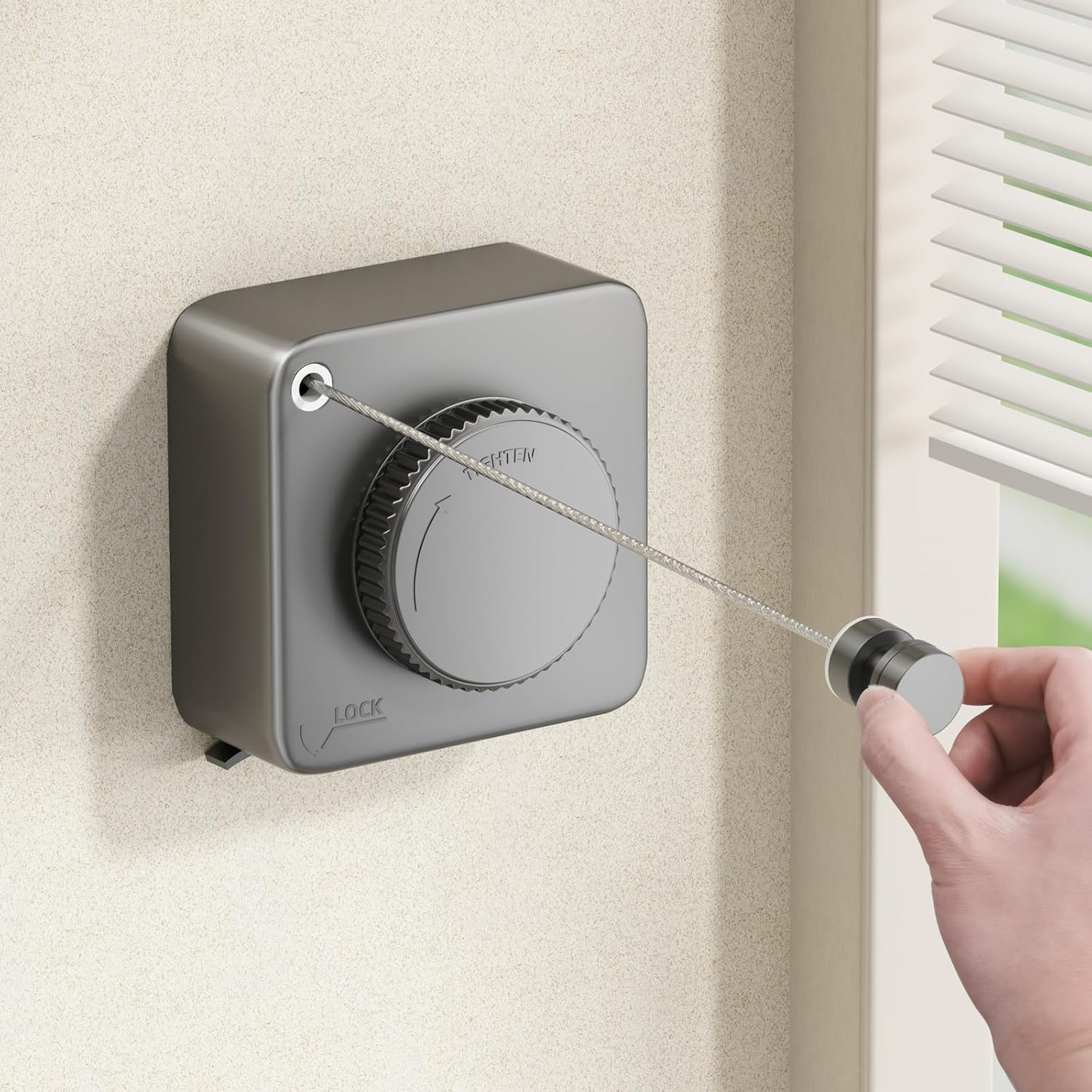 Sarma retractabila uscare rufe KD Home® FlexiCord 4.5m otel, suport 20kg, sistem tensionare reglabil, montaj cu suruburi sau adeziv, pentru interior, baie si balcon, gri, economisire spatiu