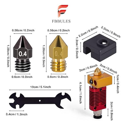 Set cap imprimare pentru imprimanta 3D, cu 2 extruder hotend, duze MK8 de 0, 4 mm, cheie 5 in 1, 2 capace din silicon, pentru CR10/CR10S/Ender 2/Ender 3/Ender 3S/Ender 5