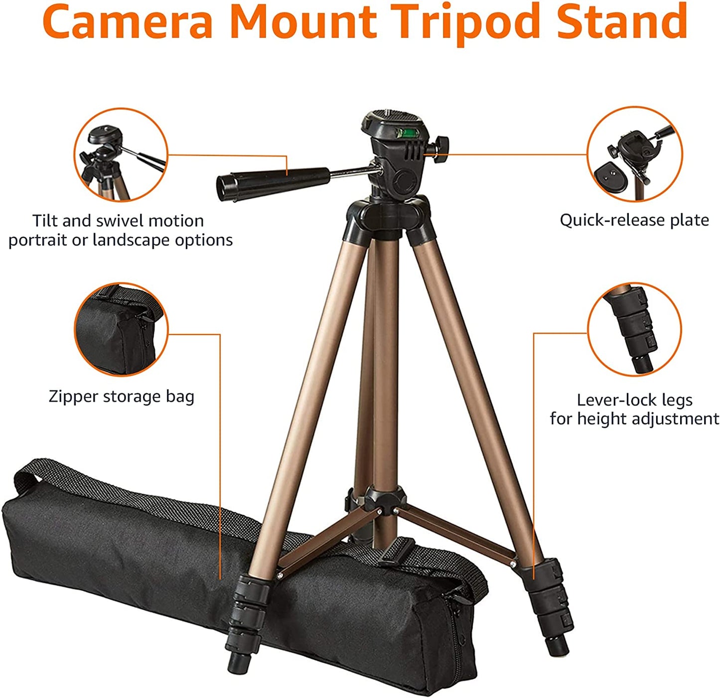 Trepied foto telescopic cu surub 1/4 inch pentru camera foto video, 42-127 cm, cu husa de transport si depozitare