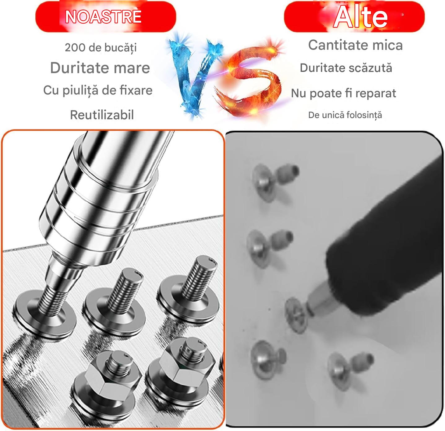 Set de 100 cuie rotunde bolturi pentru pistol manual cu piulita , de 7.3 mm, durabile, rezistente la rugina, pentru beton, lemn, caramida, tavane, pereti, pardoseli