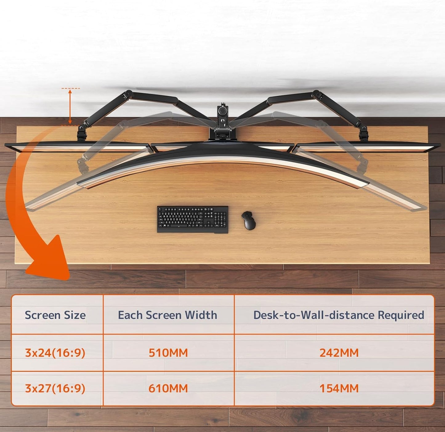 Suport 4 monitoare PUTORSEN pentru birou, 1x49 inch, 3x27 inch, VESA 75 x 100, pentru monitoare plate si curbate, brate reglabile cu arc, inaltime reglabila 80 cm, rotire, inclinare si pivotare, montare cu clema sau grommet