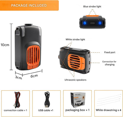 Aparat anti rozatoare auto, dispozitiv cu ultrasunete 20-50 kHz si lumini LED stroboscopice, 2 modalitati alimentare, anti daunatori, soareci, sobolani, dihori pentru masina si incaperi pana la 80 metri patrati