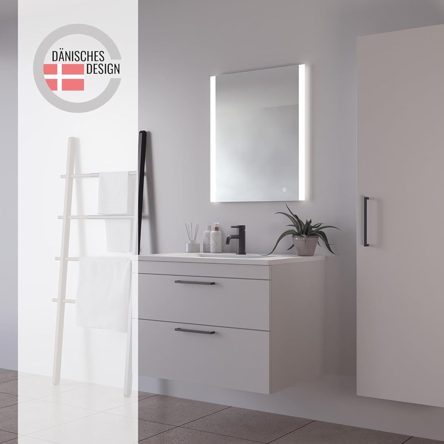 Oglinda de baie cu iluminare LED frontala si spate, 60 x 70 cm, reglabila cu functie tactila, functie memorie, impermeabil IP44, culori clare si naturale, alb