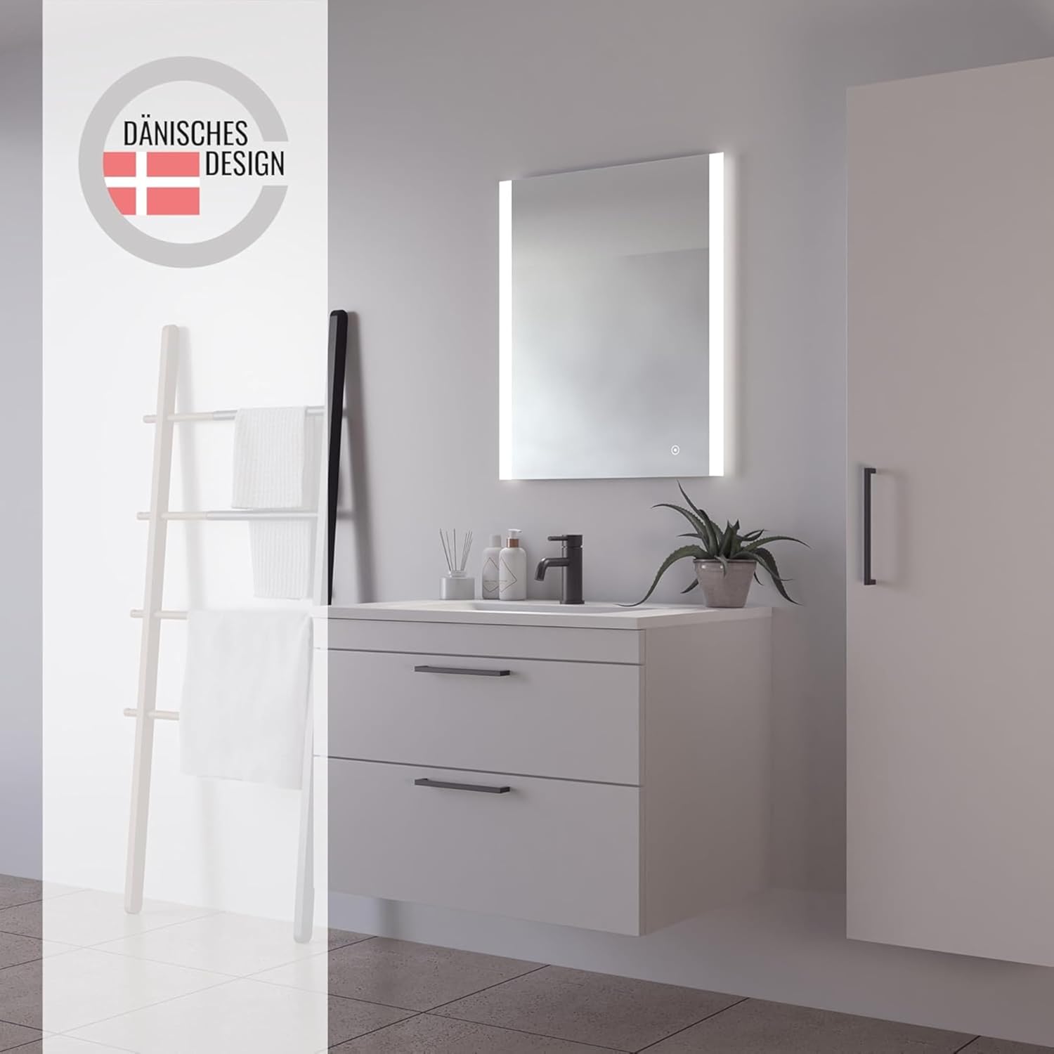 Oglinda de baie cu iluminare LED frontala si spate, 60 x 70 cm, reglabila cu functie tactila, functie memorie, impermeabil IP44, culori clare si naturale, alb