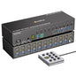 Switch KVM HDMI MLEEDA, 10 porturi pentru 10 PC-uri si 2 monitoare, dual monitor, rezolutie 4K Ultra HD 60Hz, 4 porturi USB 3.0, simulare EDID, audio, RS232, telecomanda cu fir, alimentare 12V/2A, compatibil Windows/Linux, negru