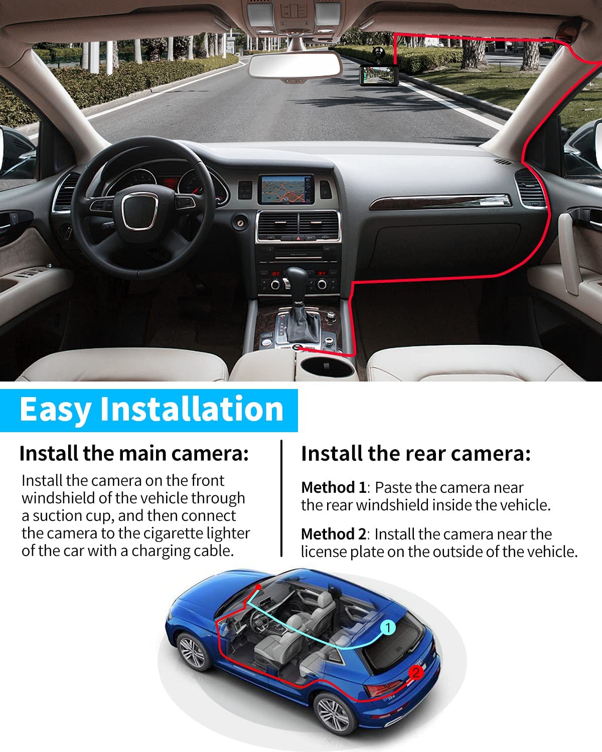 Camera de bord auto dubla, senzor G, unghi larg 170 °, ecran 3 inch, inregistrare in bucla, detectie miscare, nightvision, card de memorie de 32 GB
