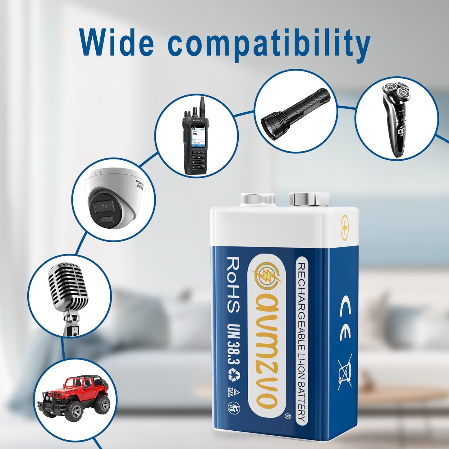 Set 4 baterii reincarcabile USB-C 9 V, 1350 mAh, dimensiune standard, Performanta ridicata, pentru detector de fum, microfon, jucarie, multimetru